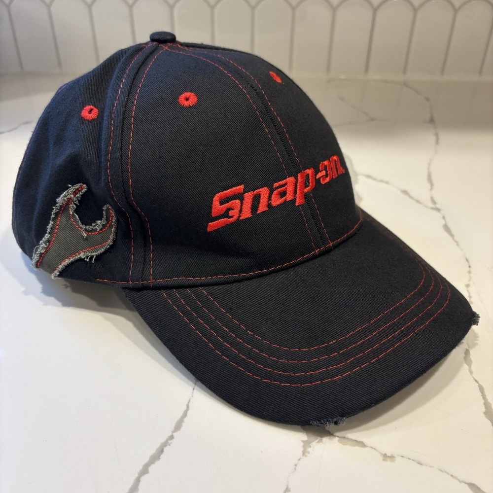 Snap-On Tools Hat Distressed Wrench Adjustable Baseball Cap Red Black Mechanic